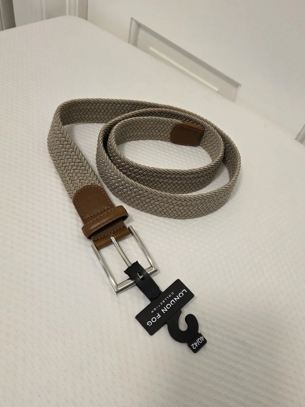 NWT London Fog Collection Men’s Beige Braided Stretch Belt Trim Ret. $28 Sz40/42